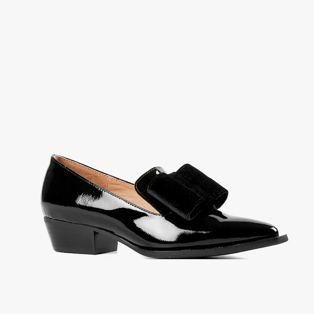 All Black bow loafers